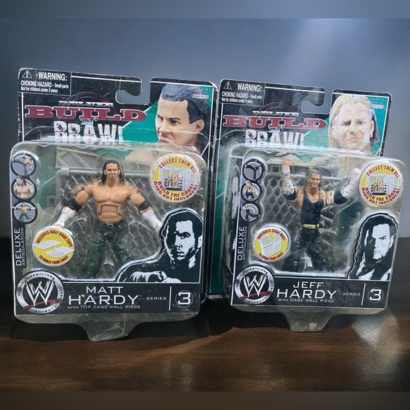 2008 WWE MATT HARDY & JEFF HARDY Build N Brawl with Top Cage Wall Piece Series 3 - Picture 1 of 7